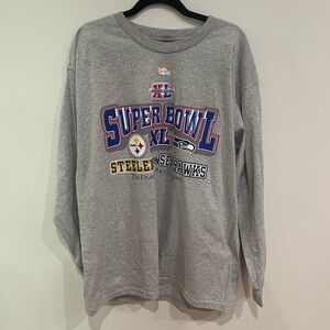 Super Bowl XL Steelers Seahawks 40th Anniversary 2-5-2005 Sweater Large Gray NFL